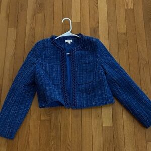 Chic Blue Tweed Cropped Jacket